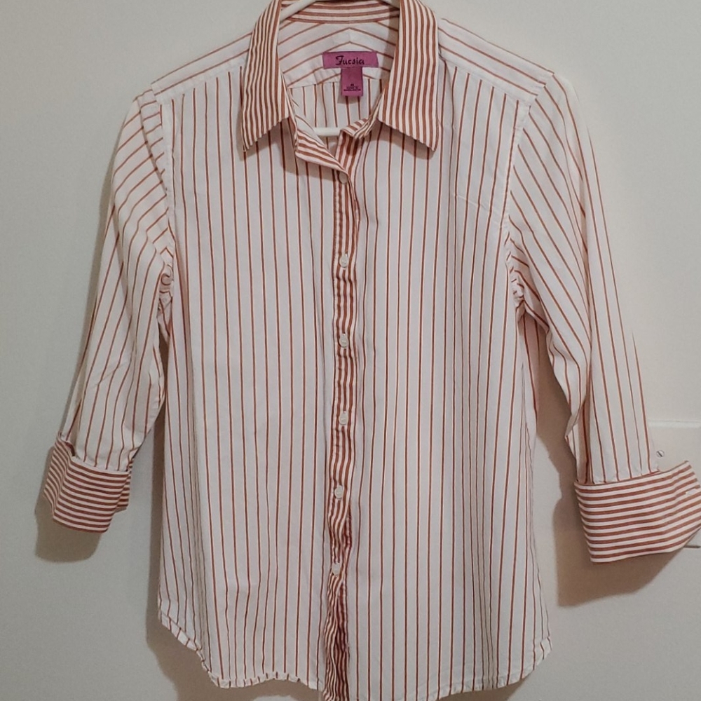 Vintage Fucsia Striped Button Down Top – M